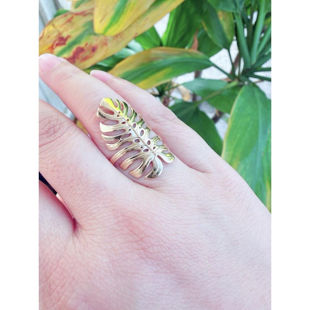 Maui Divers 14KT Yellow Gold Hawaiian Monstera Ring Made in Hawaii Size 8 - Picture 11 of 14